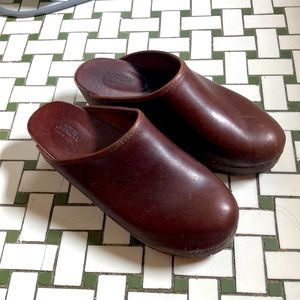 J Crew|muleclog|leather|wooden heel